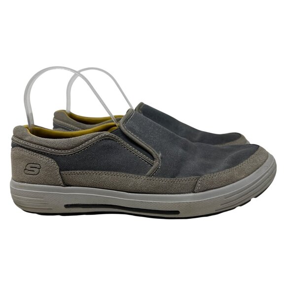Mens Skechers Slip-On Loafers Size 10 Gray Fabric & Suede Casual Shoes - Picture 1 of 11